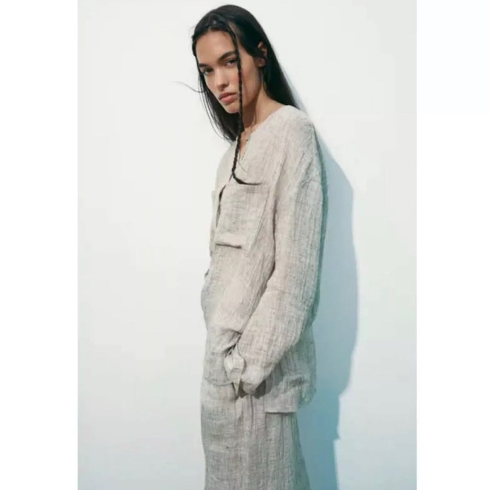 Zara Pants 100% Linen Wide-Leg Neutral Color Pants (item #A21) - Picture 6 of 10